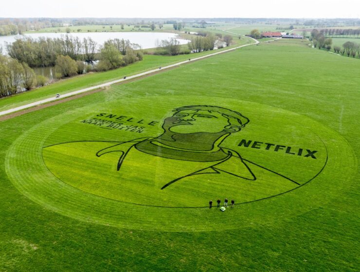 Bovenaanzicht grasportret ter grootte van twee voetbalvelden