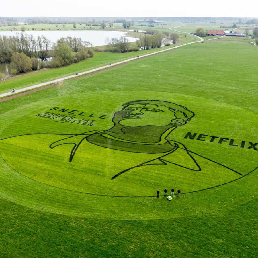 Bovenaanzicht grasportret ter grootte van twee voetbalvelden