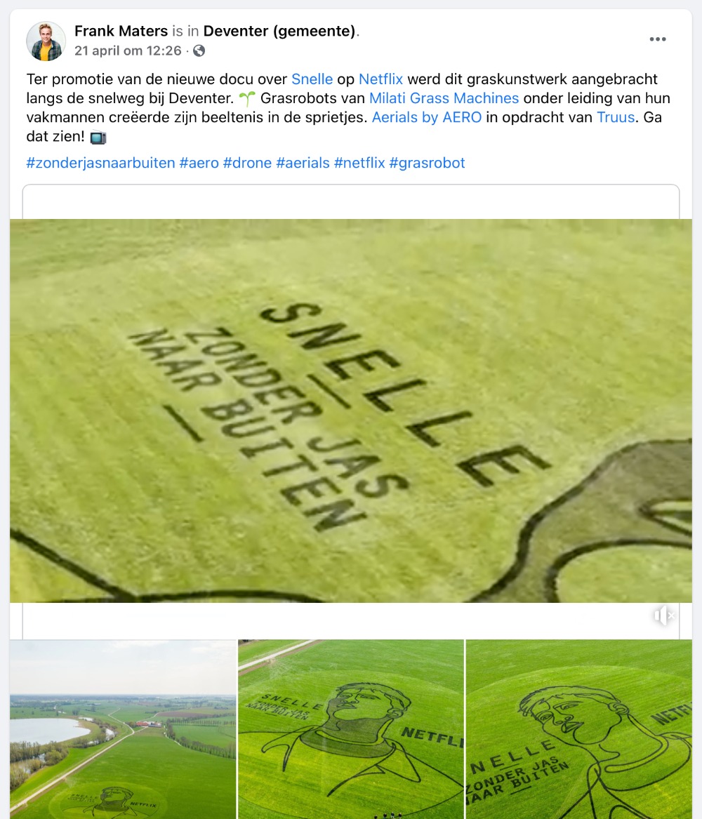Screenshot van bericht op Facebook over het grasportret